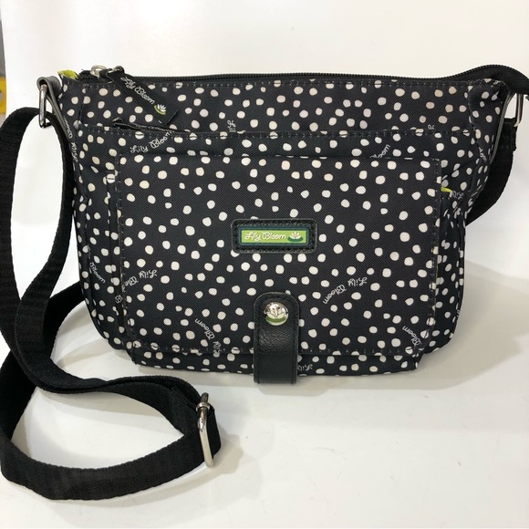 Lily Bloom Black & Cream Dot Crossbody Bag. New, Never Used. Cute Lime Interior. - Picture 1 of 14